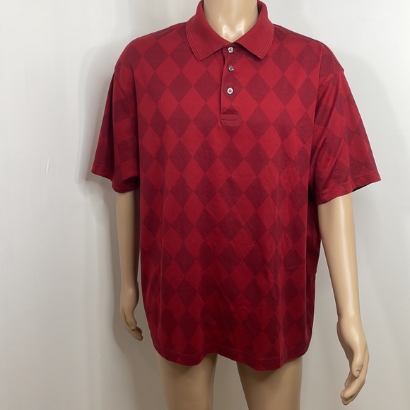 St. John’s Bay Men’s Polo Shirt Short Sleeves 2XL Maroon & Red Diamond Pattern - Picture 6 of 15